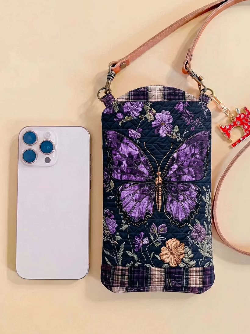 Vintage Purple Butterfly Phone Crossbody Bag TN27