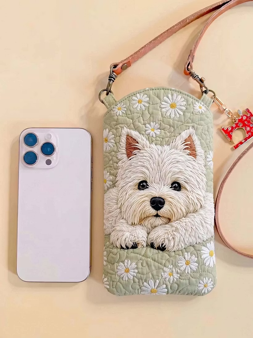 Cute Puppy Quilted Slim Phone Crossbody Bag TG09