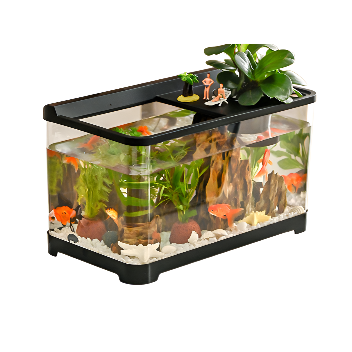 Living room with covered goldfish tank for viewing household small and medium-sized aquarium plastic