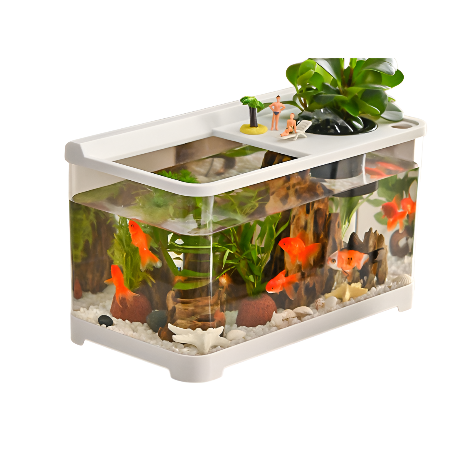 Living room with covered goldfish tank for viewing household small and medium-sized aquarium plastic