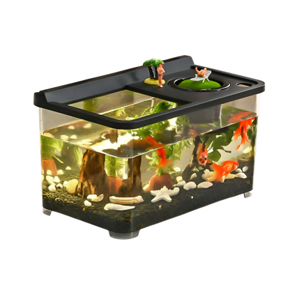 Living room with covered goldfish tank for viewing household small and medium-sized aquarium plastic