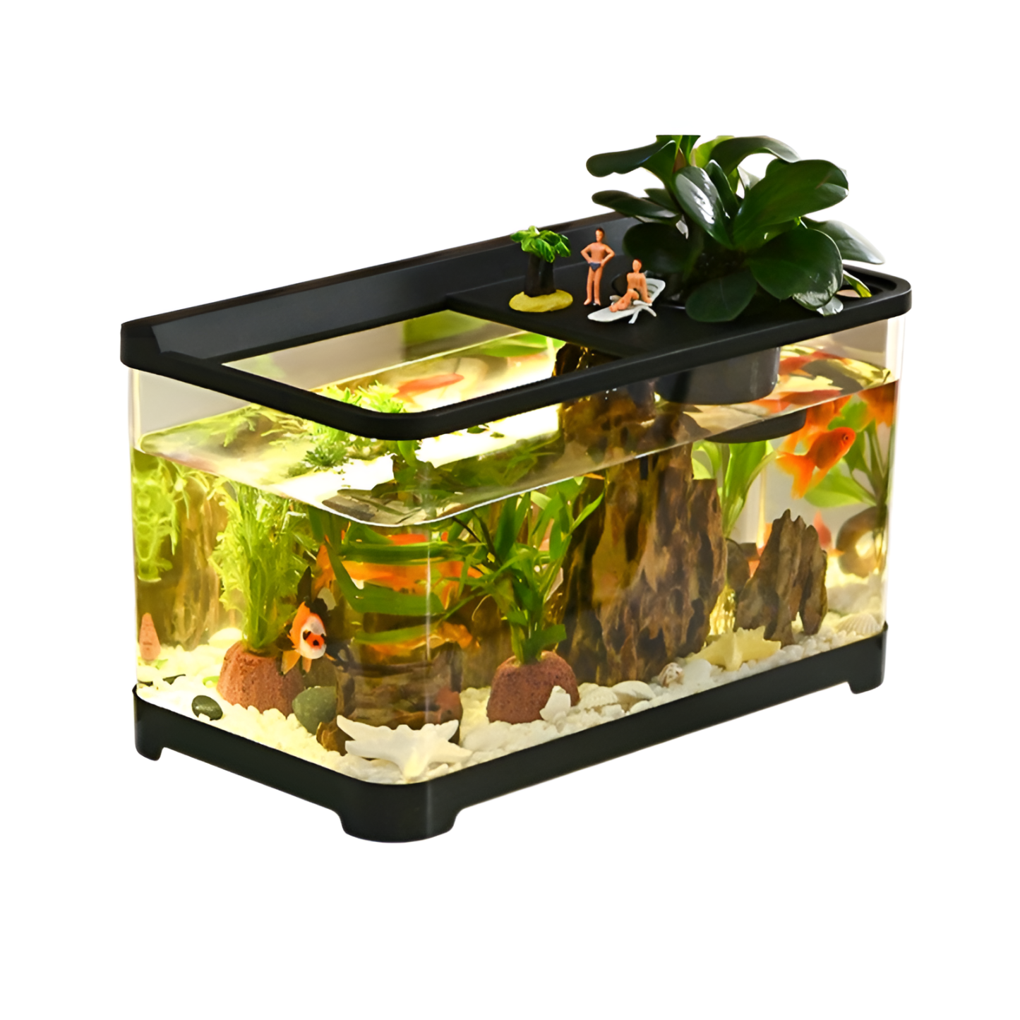 Living room with covered goldfish tank for viewing household small and medium-sized aquarium plastic
