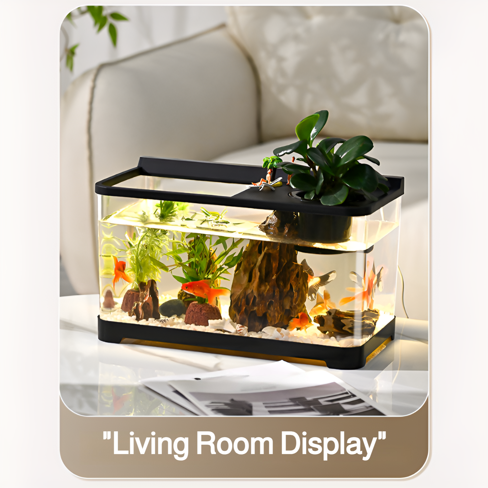 Living room with covered goldfish tank for viewing household small and medium-sized aquarium plastic