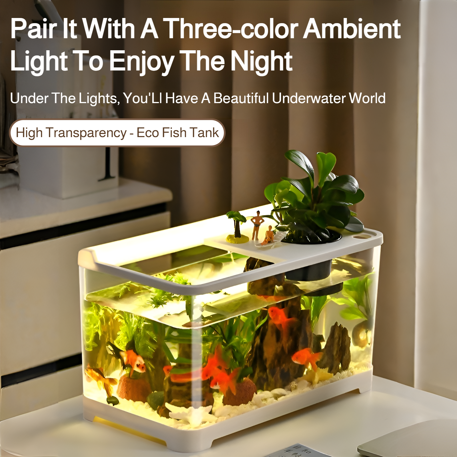 Covered aquarium for easy fish viewing