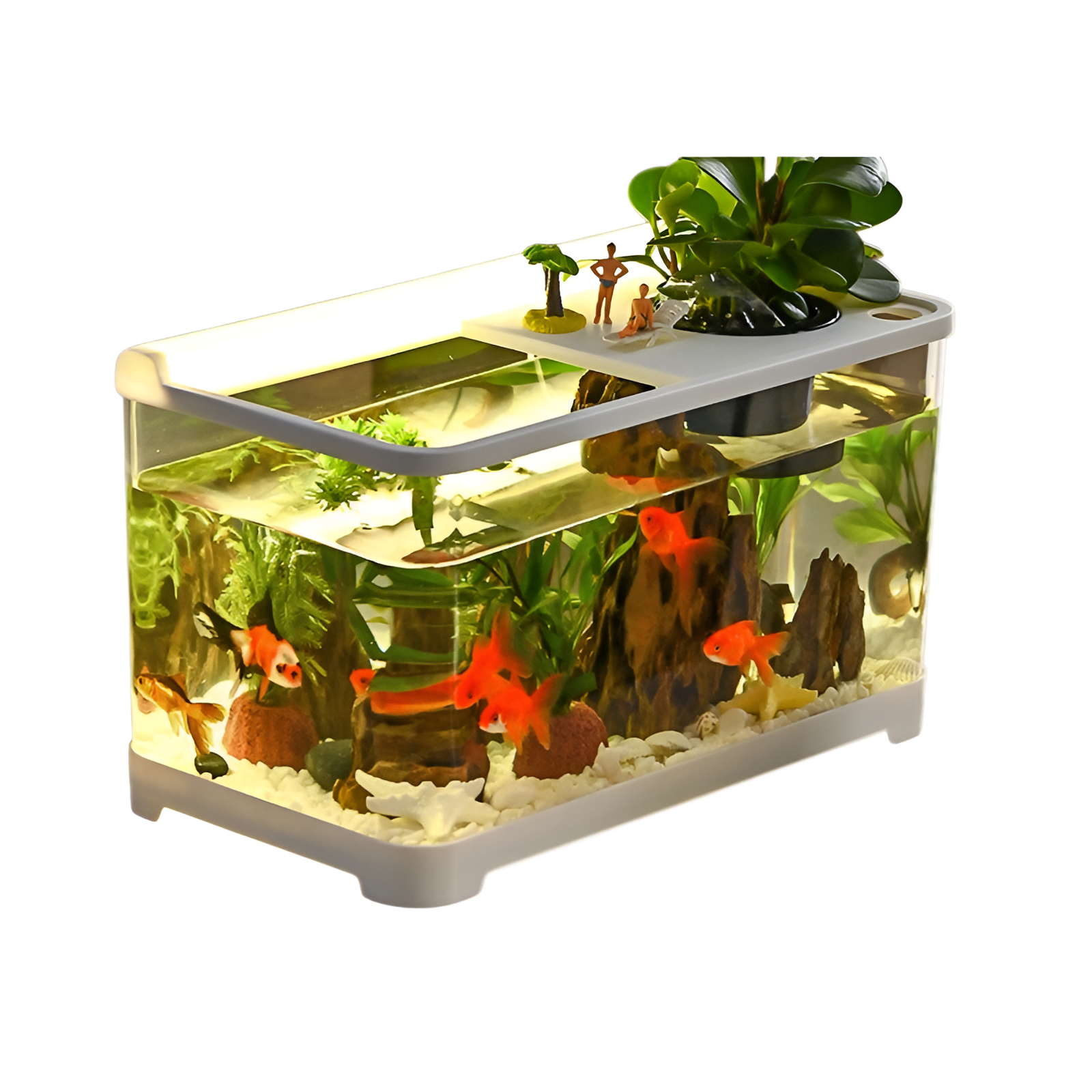 Living room with covered goldfish tank for viewing household small and medium-sized aquarium plastic