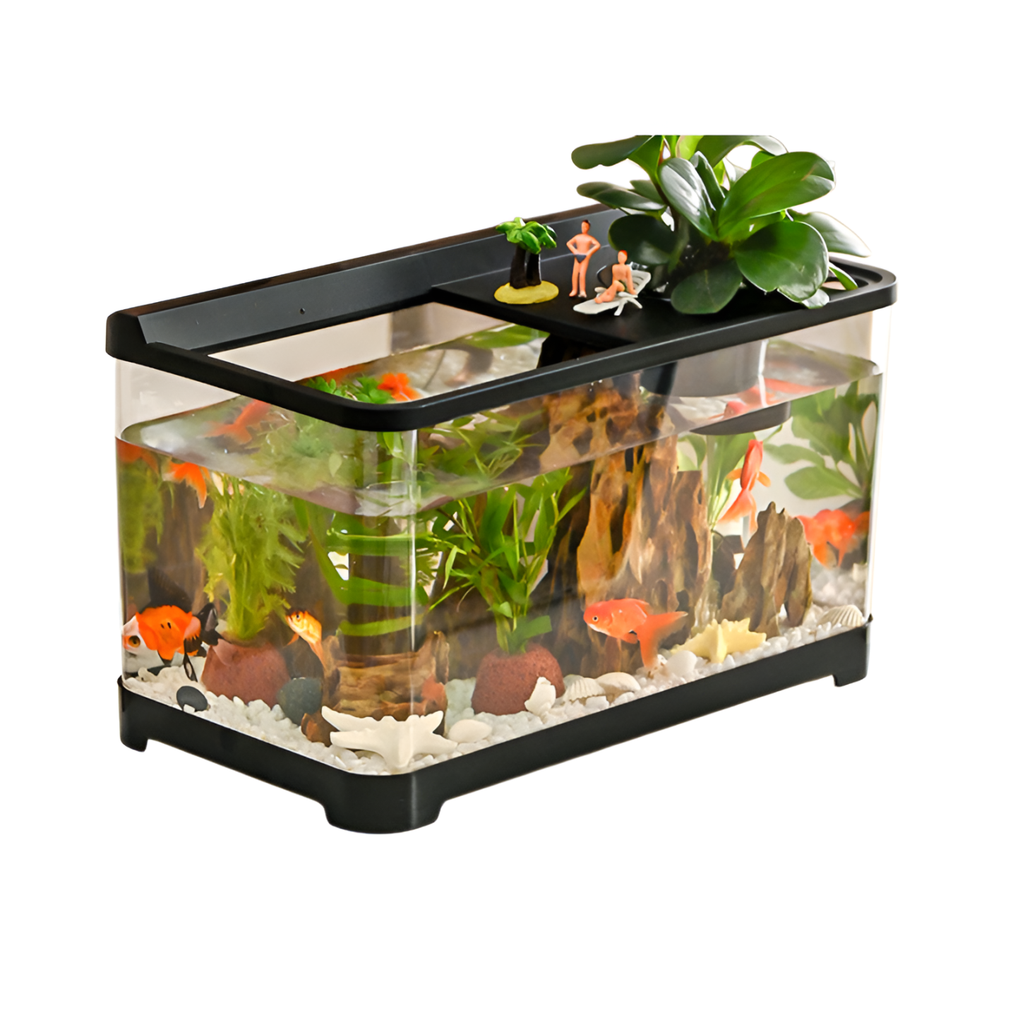 Living room with covered goldfish tank for viewing household small and medium-sized aquarium plastic