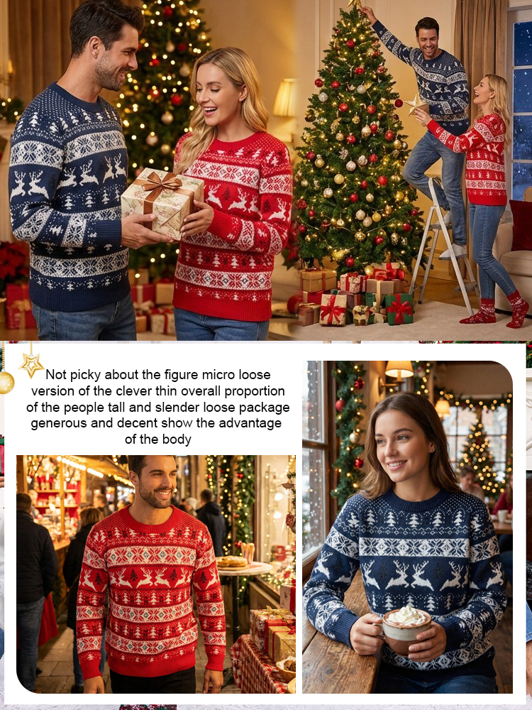Crew Neck Christmas Jacquard Knit Sweater
