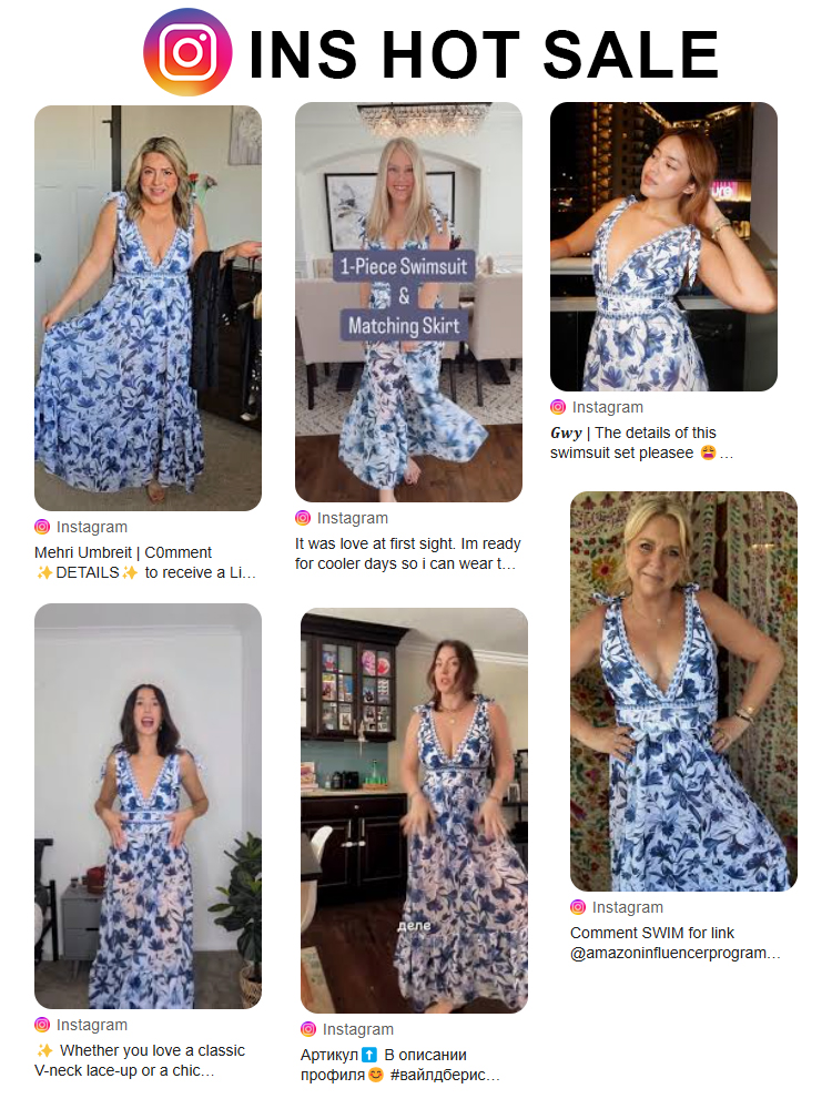 V-neck lace-up printed one-piece swimsuit + long skirt set