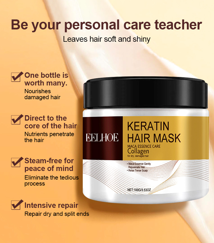 Pure natural herbal formula + collagen hair mask: 🌿✨ Just one use will leave your hair as smooth as silk! 💁‍♀️🧴