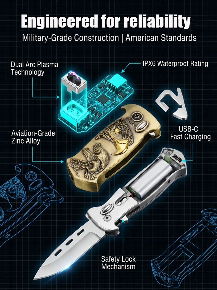  🦅 Tactical Marine-Grade 3-in-1: Windproof Plasma Lighter + 440C Steel Blade + Bottle Opener — The Ultimate AlphaEDC! 🔥