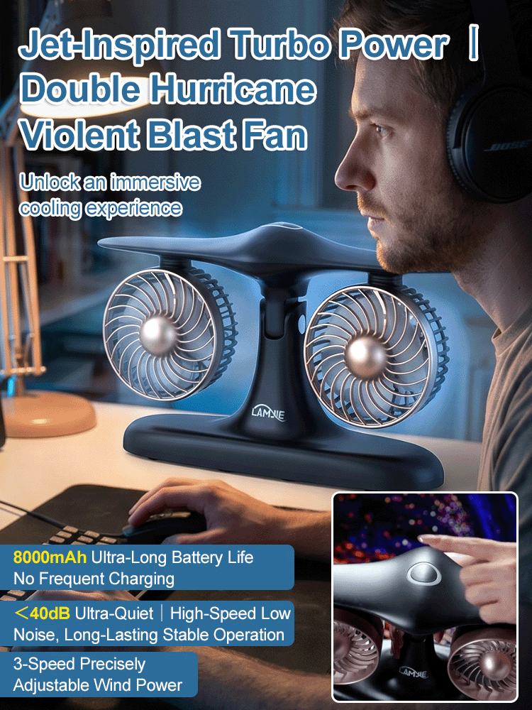 🌀 Dual Turbo Desk Fan | Instant 28°F Drop | 12H Cordless Power | 38dB Library Quiet 🔋