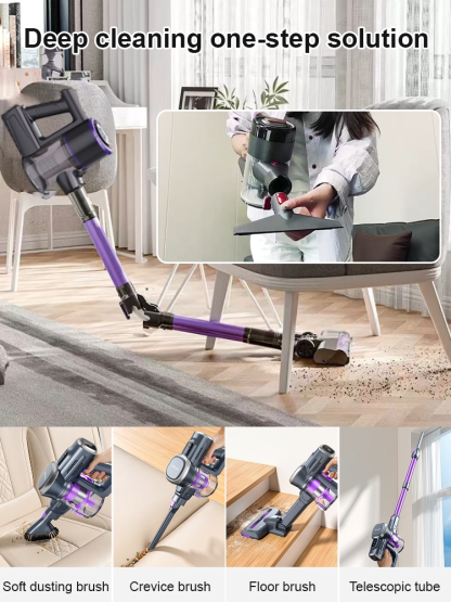 All-in-one upright cordless vacuum cleaner with high suction power and UV sterilization and mite rem