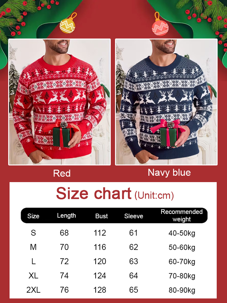 Crew Neck Christmas Jacquard Knit Sweater