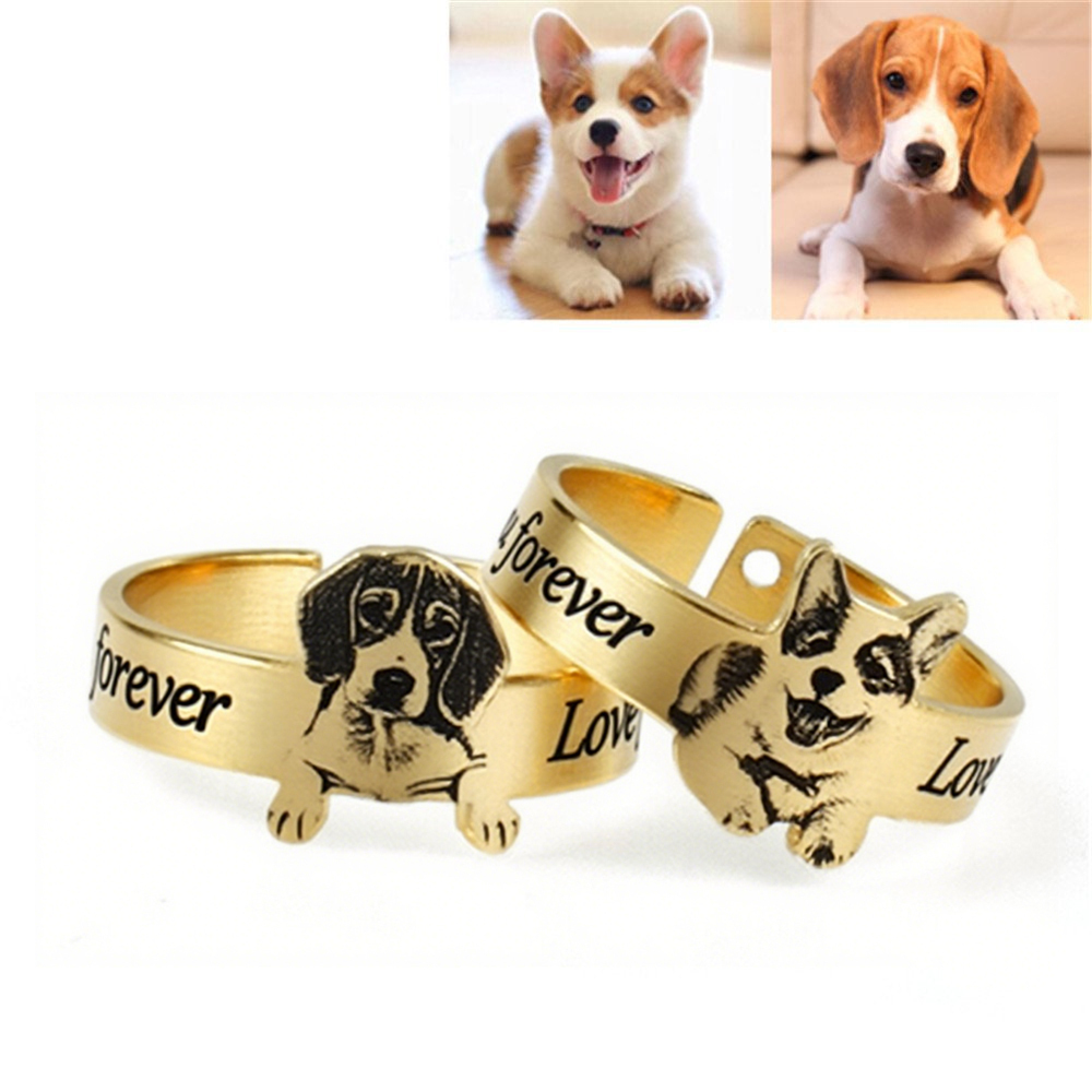 [Preserve Precious Memories] Stainless - Steel Animal Open - Ring Engraved with Cat & Dog Photos