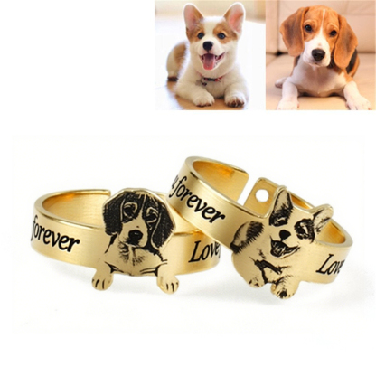 [Preserve Precious Memories] Stainless - Steel Animal Open - Ring Engraved with Cat & Dog Photos