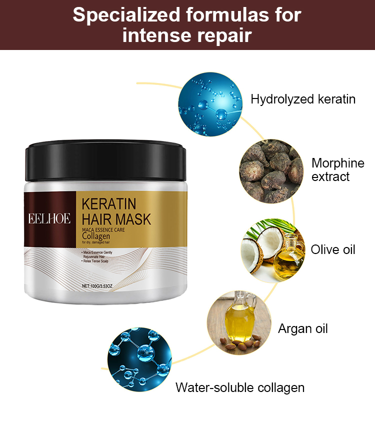 Pure natural herbal formula + collagen hair mask: 🌿✨ Just one use will leave your hair as smooth as silk! 💁‍♀️🧴