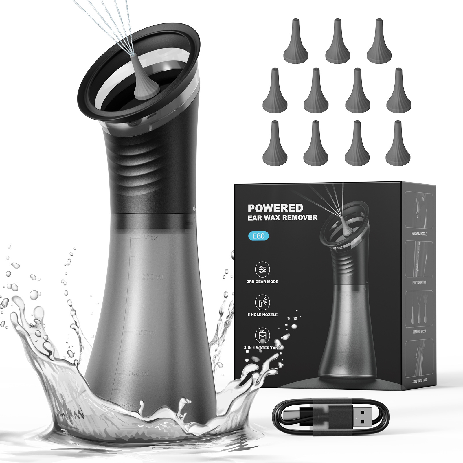 🌊 Safe Water-Pulse Ear Wax Cleaner | 3 Pressure Modes | Mess-Free Dual Tank | IPX7 Waterproof | Gentle for Kids 👨‍👩‍👧‍👦