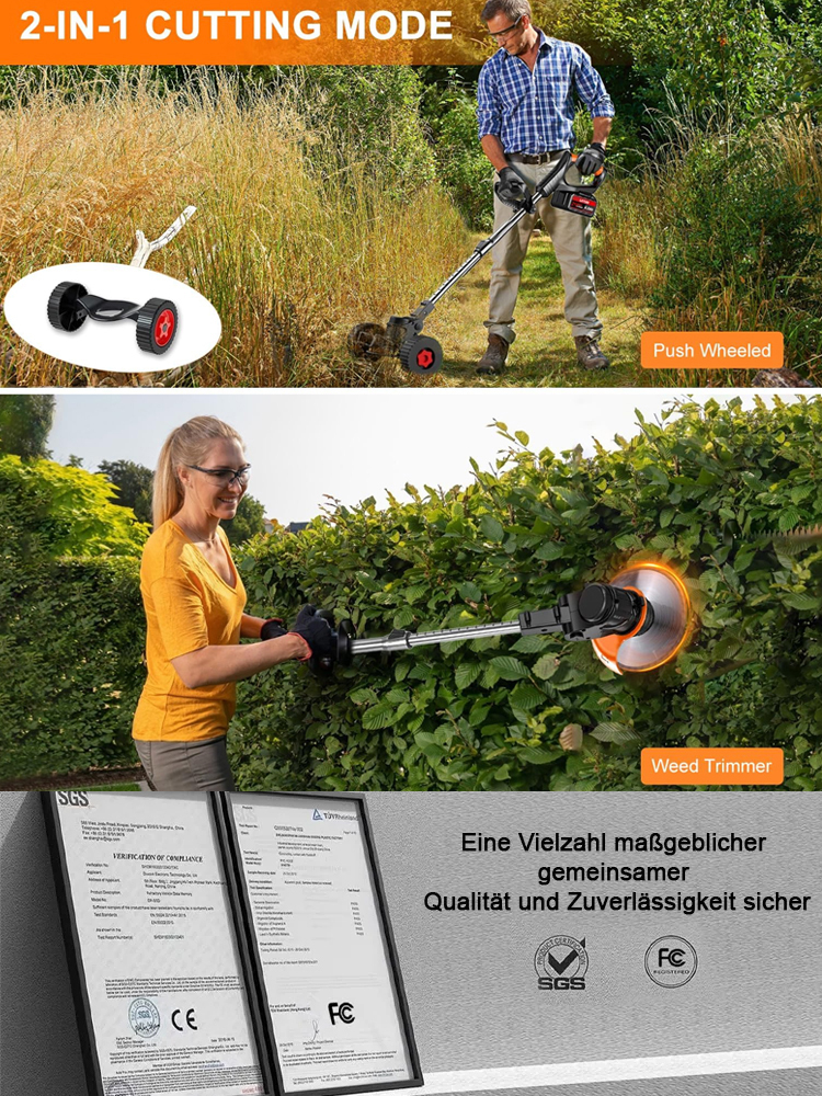Silent 🌿 Auxiliary Wheel High-Power 🔋 Wireless Lithium Battery Lawn Mower!