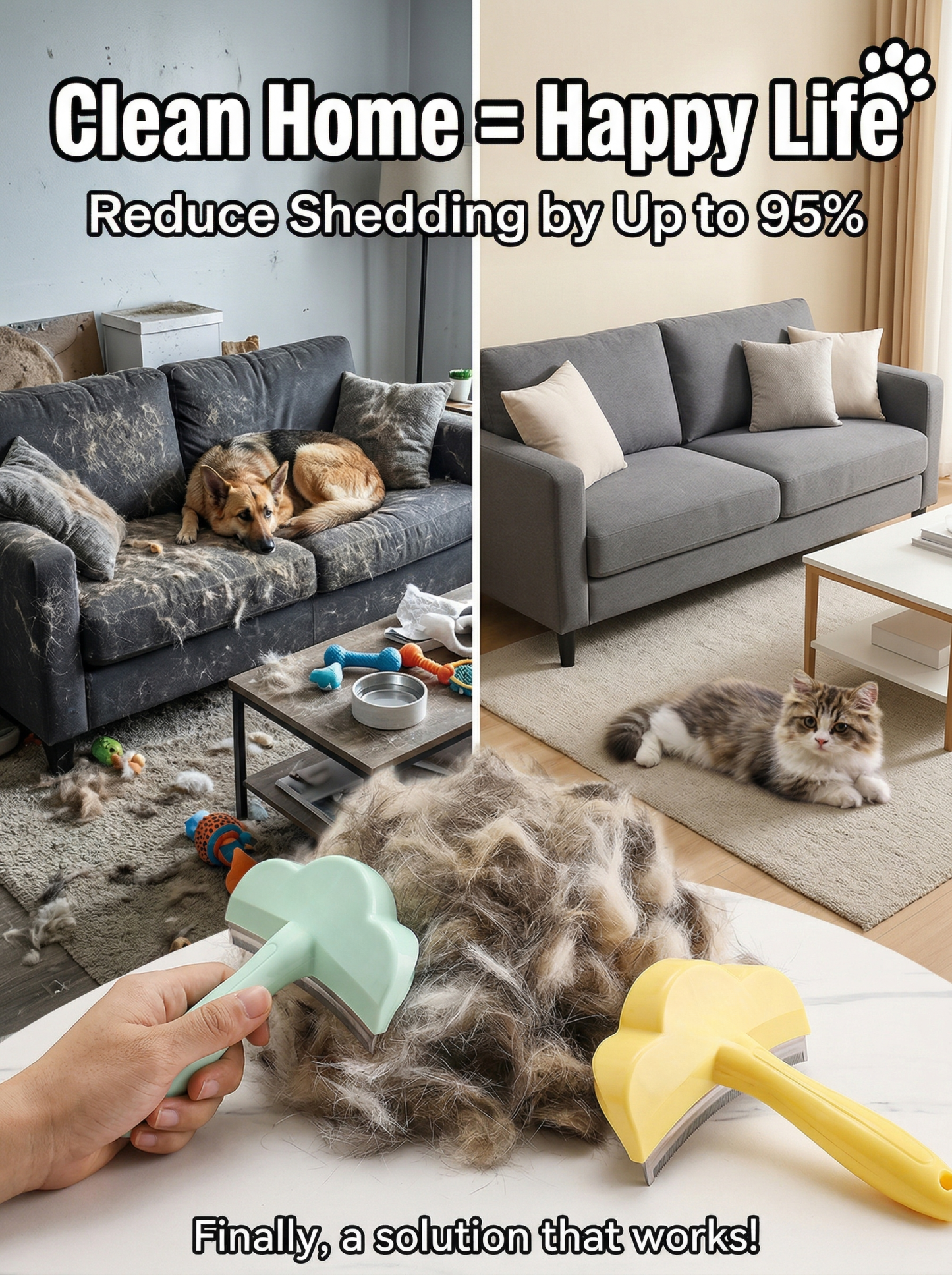 🐾 Pet Deshedding Brush for Dogs Cats Removes 95% Loose Fur Skin-Safe Curved Teeth Professional Results at Home 🏠 Free Glove Included