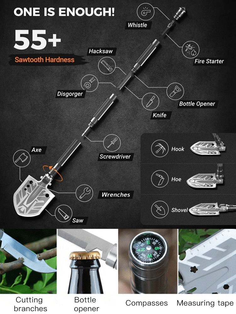 【Outdoor Essential】28-in-1 Multifunctional Outdoor Household Tool Shovel 🛠️, making adventures safer and worry-free! 🌲🏕️