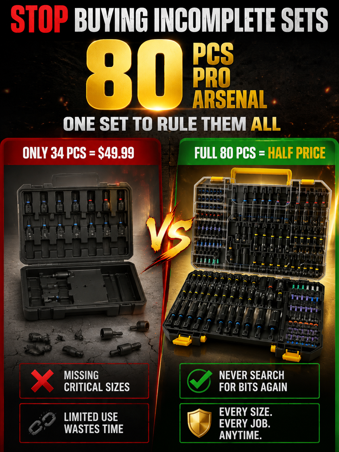 🛠️ 80-in-1 Master Bit Set | Industrial CR-V & S2 Steel | N52 Magnetic | Universal Fit 🔧