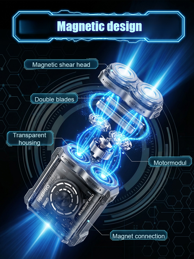 Cyber-Mecha Magnetic Shaver: 60-Day Battery, Zero Stubble, Always Sharp! 🤖🧲🔋🪒