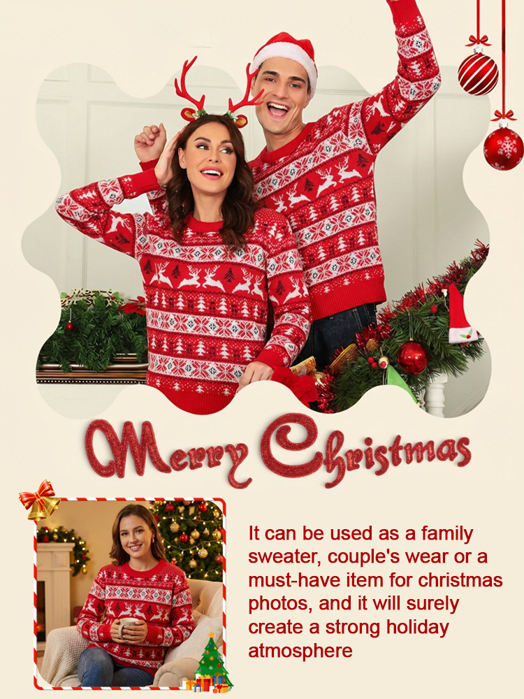 Crew Neck Christmas Jacquard Knit Sweater