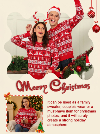 Crew Neck Christmas Jacquard Knit Sweater