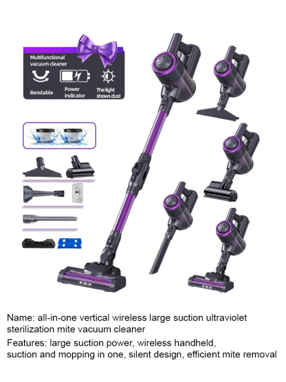 All-in-one upright cordless vacuum cleaner with high suction power and UV sterilization and mite rem