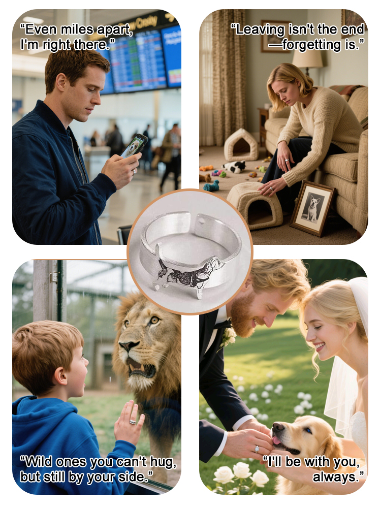 [Preserve Precious Memories] Stainless - Steel Animal Open - Ring Engraved with Cat & Dog Photos