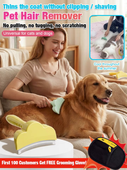 🐾 Pet Deshedding Brush for Dogs Cats Removes 95% Loose Fur Skin-Safe Curved Teeth Professional Results at Home 🏠 Free Glove Included