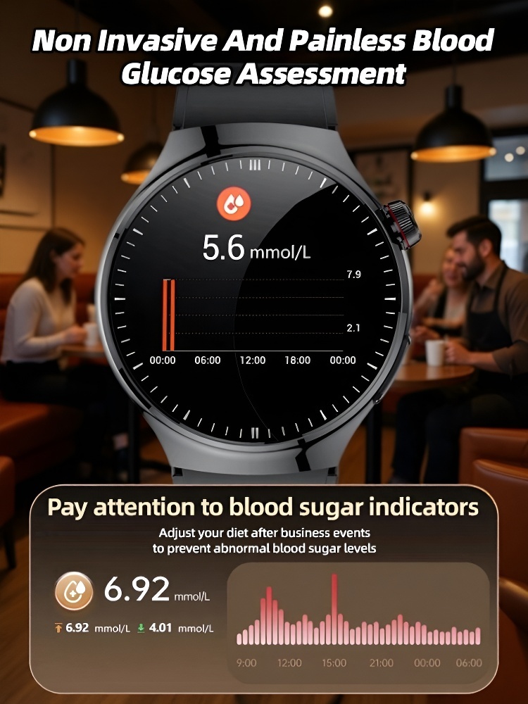 🩸🩹 No More Needles!❤️ The WATCH4PRO space exploration round screen smartwatch checks glucose, BP and sends SOS alerts! 