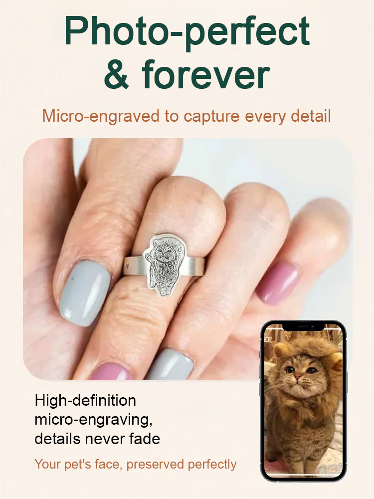 [Preserve Precious Memories] Stainless - Steel Animal Open - Ring Engraved with Cat & Dog Photos