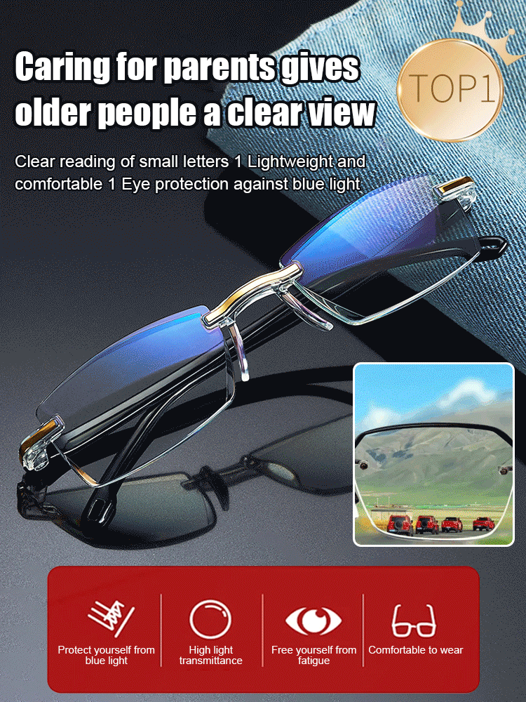 Ultra-light smart zoom frameless trimmed reading glasses