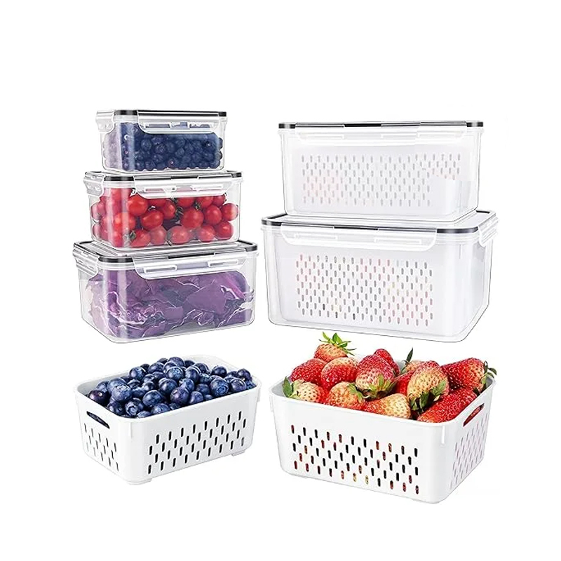 5 PCS Large Fruit Containers for Fridge - Leakproof Food Storage Containers with Removable Colander - Dishwasher & microwave safe Produce Containers Keep Fruits, Vegetables, Berry, Meat Fresh longer