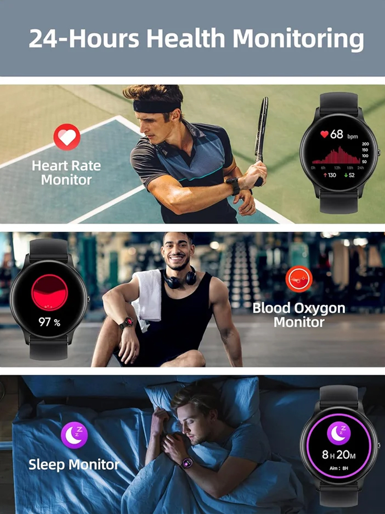 Military-grade quality: AI smart Bluetooth watch that monitors your fitness and health 24/7. Your personal health manager! ⌚🤖💪