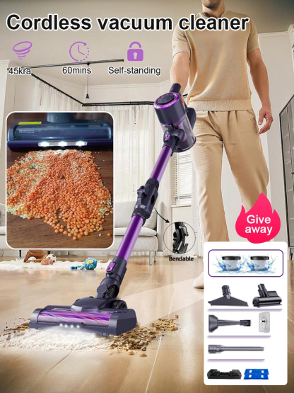 All-in-one upright cordless vacuum cleaner with high suction power and UV sterilization and mite rem