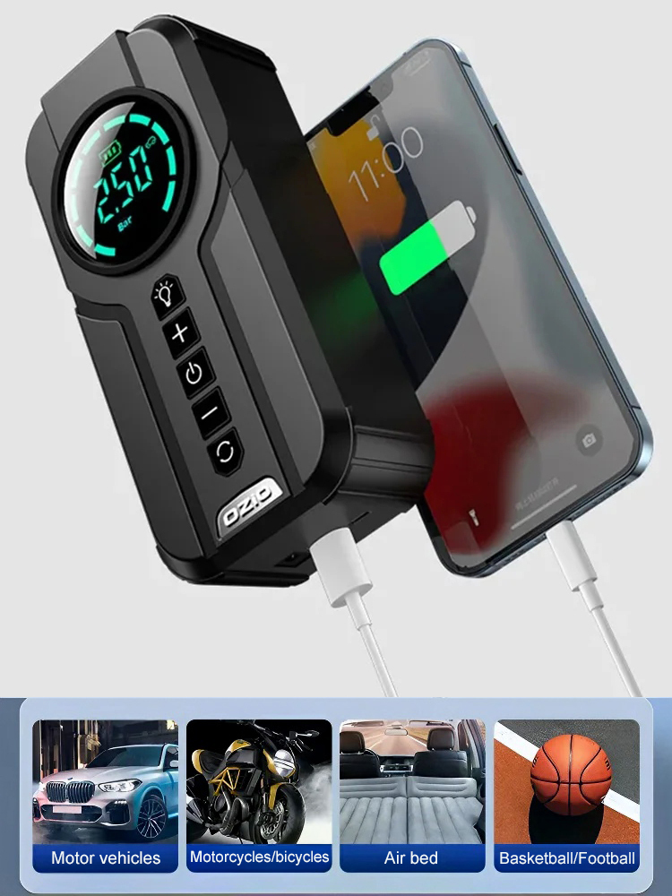 Car Battery Charger + Tire Inflator + Power Bank 3-in-1 🚗🔋