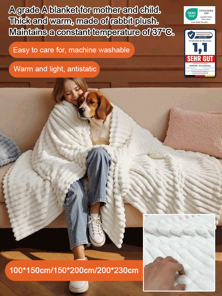 Ultra-comfortable, warm, luxurious rabbit fur blanket 🐇🛋️, fluffy throw blanket 💤, soft and cozy cover 🛏️, available in multiple sizes 📏, suitable for sofas, beds, and living rooms 🛋️🛌