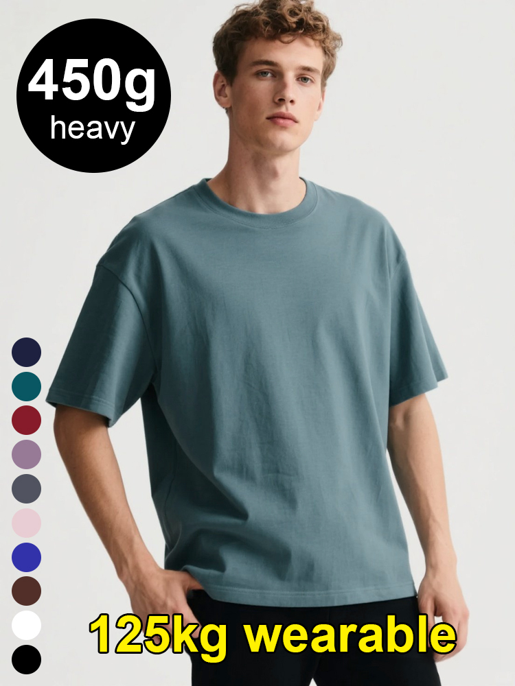 🌟 Single-piece weight 450g, top-quality pure cotton fabric in solid color T-shirt, suitable for both men and women! 🌈