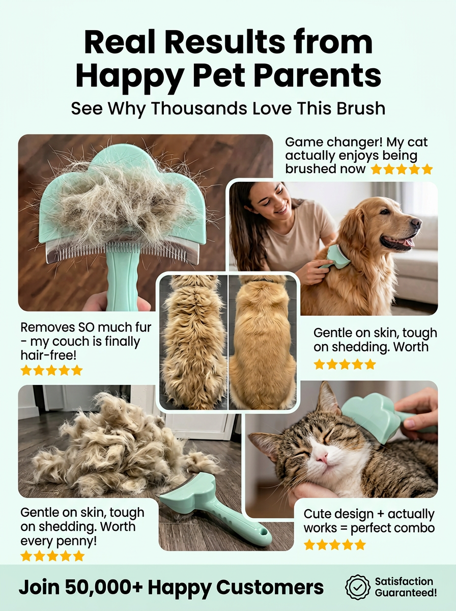 🐾 Pet Deshedding Brush for Dogs Cats Removes 95% Loose Fur Skin-Safe Curved Teeth Professional Results at Home 🏠 Free Glove Included