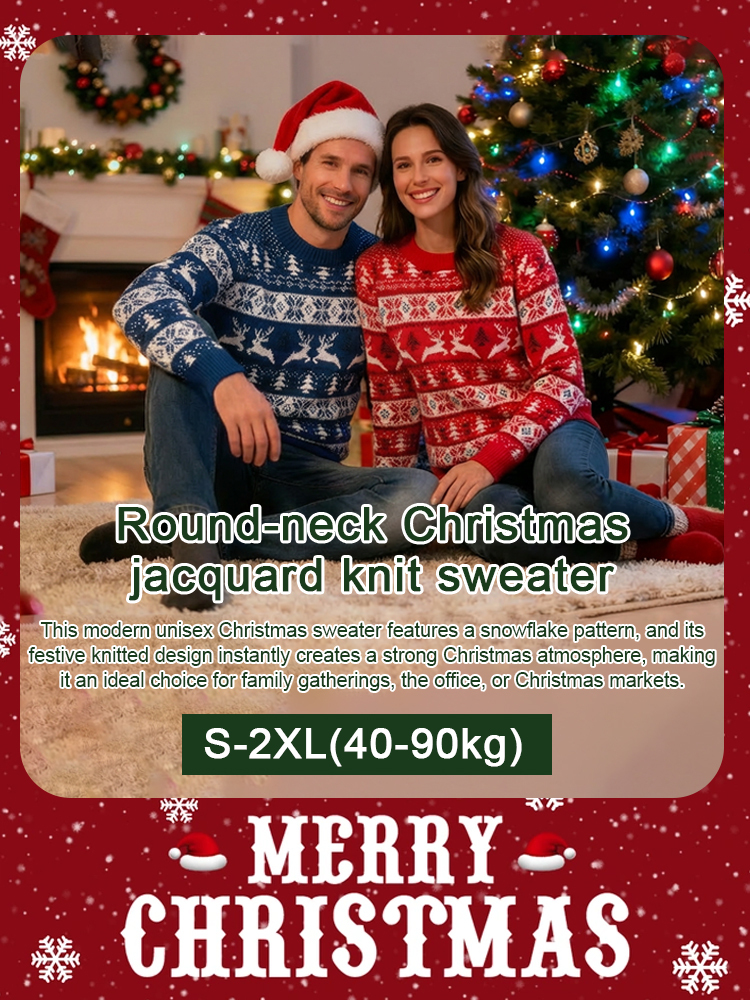 Crew Neck Christmas Jacquard Knit Sweater
