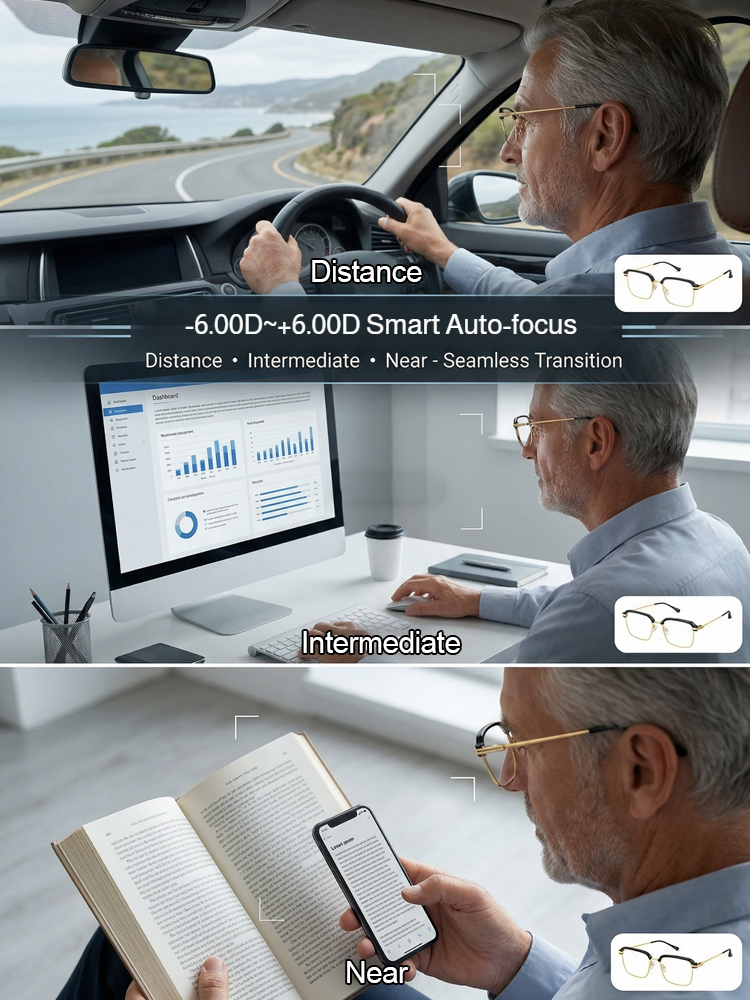 All-in-1 Auto-Focus Glasses: Blue Light Block 💻 Sun-Transition ☀️ Titanium Frame ✨ BOGO Sale!🎁