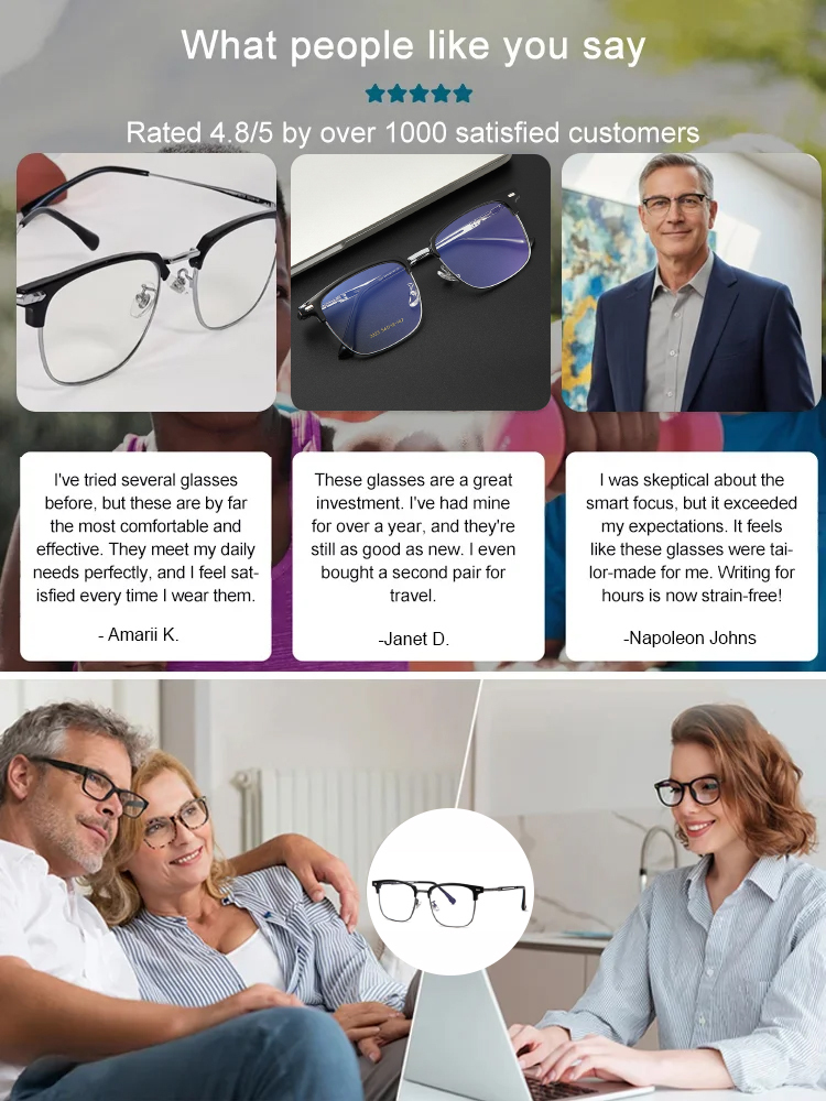  🌟 [Smart Zoom Reading Glasses] 💡 Blue light protection and automatic color change! ✈️ Accordion-style temple design made with aerospace titanium, comfortable fit without pinching! 😊