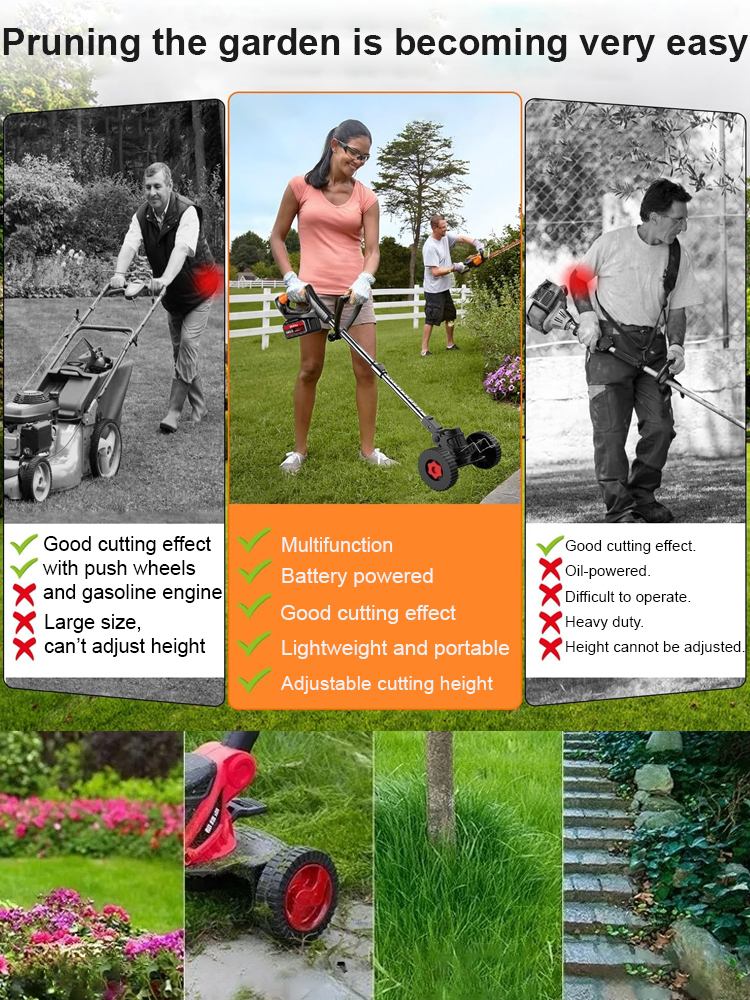 Silent 🌿 Auxiliary Wheel High-Power 🔋 Wireless Lithium Battery Lawn Mower!