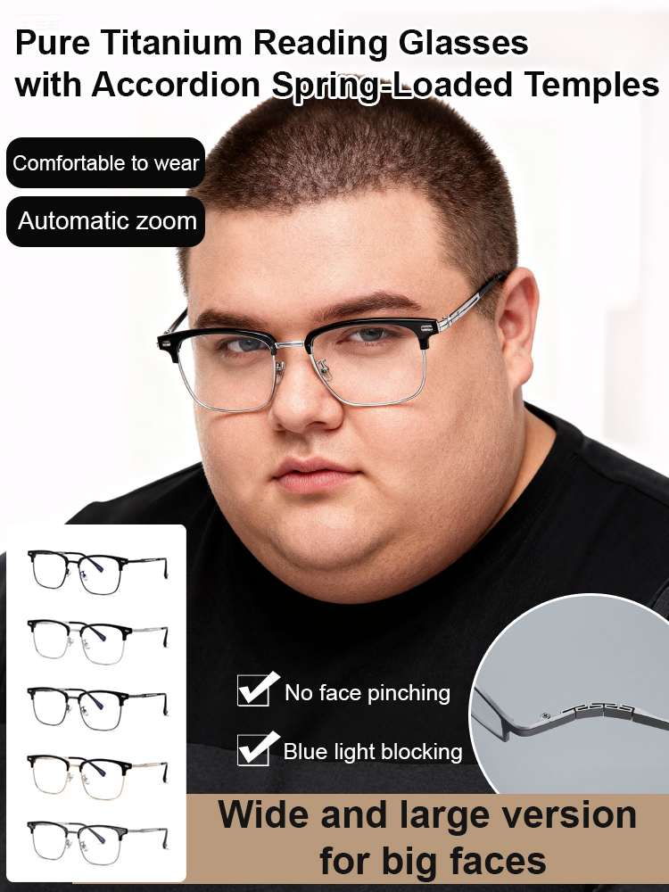  🌟 [Smart Zoom Reading Glasses] 💡 Blue light protection and automatic color change! ✈️ Accordion-style temple design made with aerospace titanium, comfortable fit without pinching! 😊