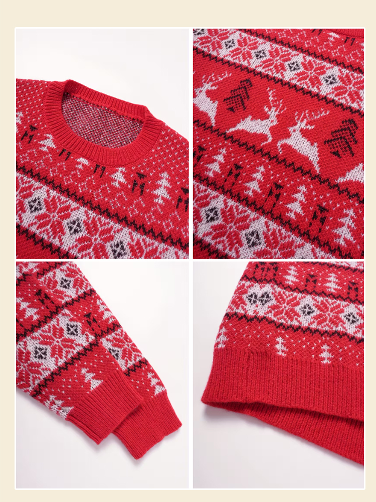 Crew Neck Christmas Jacquard Knit Sweater
