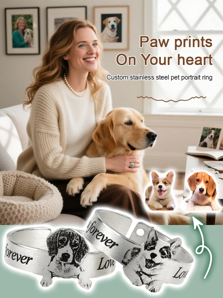 [Preserve Precious Memories] Stainless - Steel Animal Open - Ring Engraved with Cat & Dog Photos