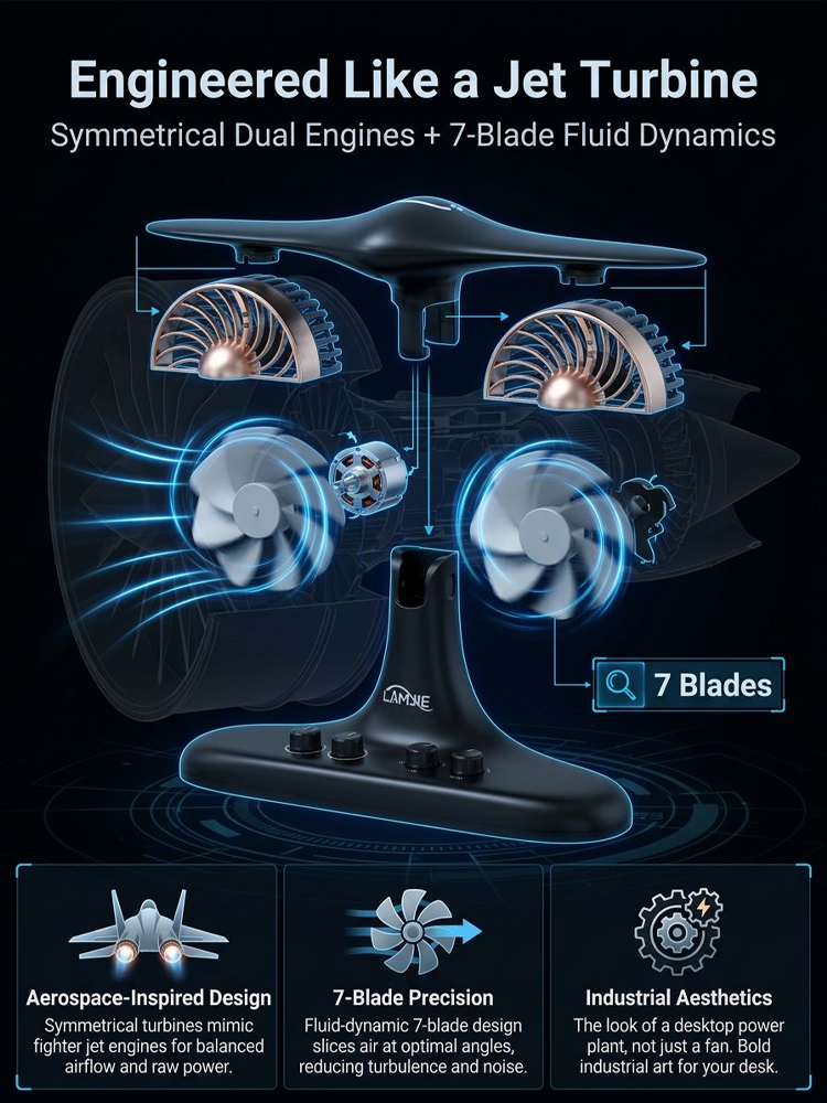 🌀 Dual Turbo Desk Fan | Instant 28°F Drop | 12H Cordless Power | 38dB Library Quiet 🔋