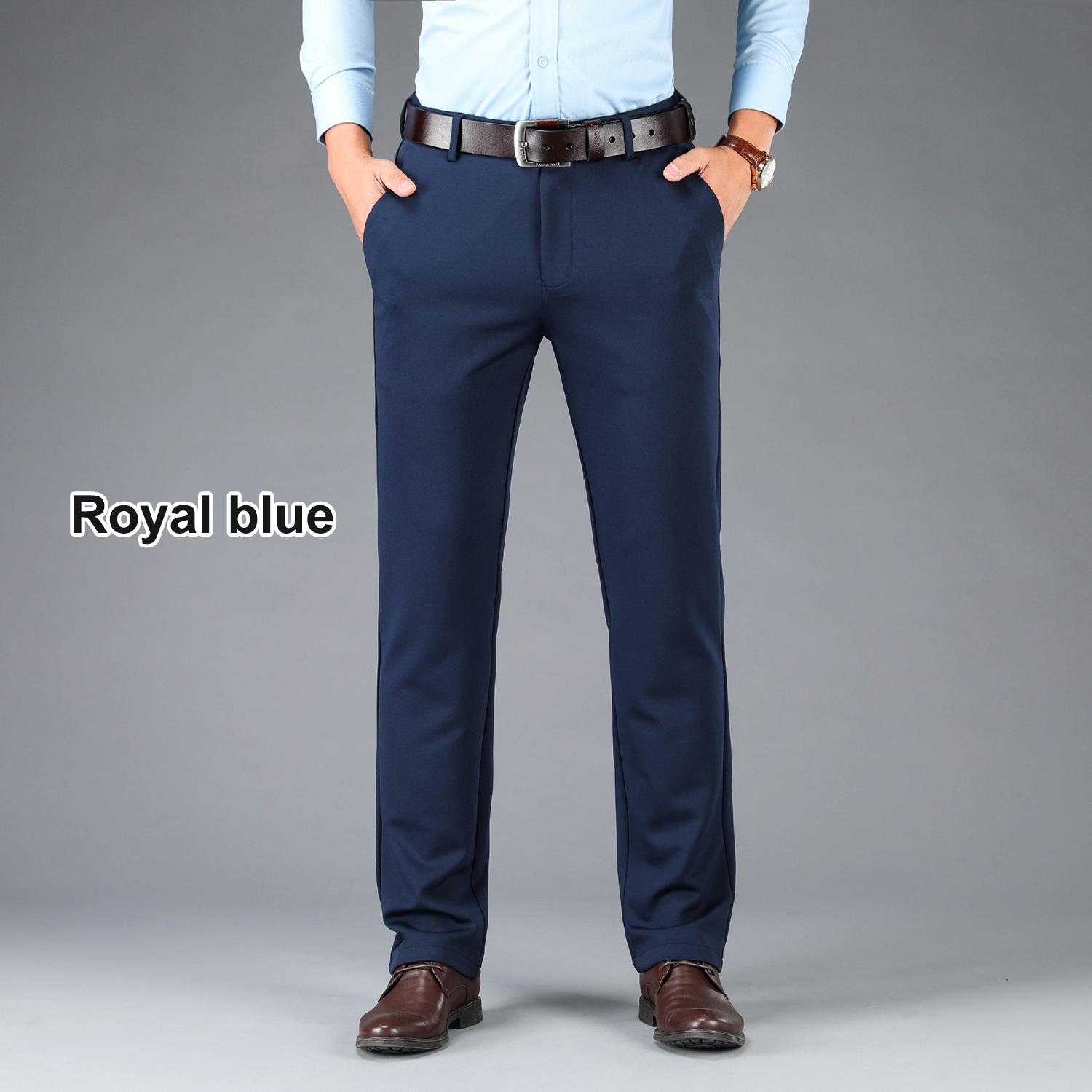 Men's high-elastic ice silk wrinkle-resistant dress pants, breathable 